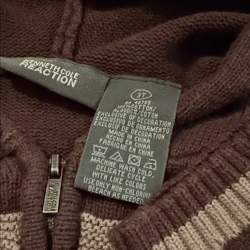 Kennith Cole Boys Brown Striped Zip Up Hooded Sweater 3T - Picture 2 of 4